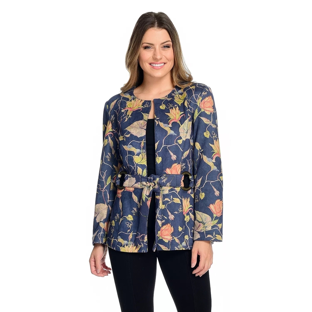 Kate & Mallory jacket XL blazer floral faux Suede tie spring eclectic‎
